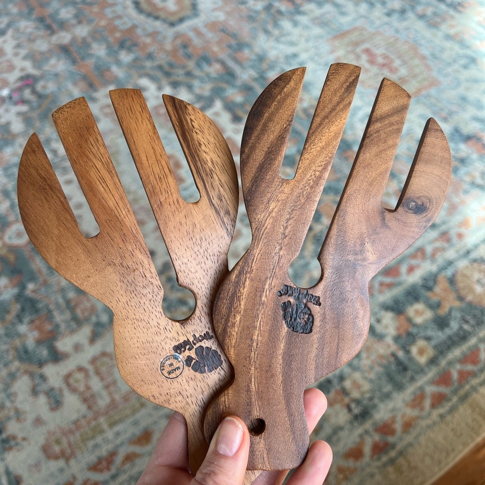Natural Wooden Salad Servers Acacia Wood Fork Spoon Serving Utensils